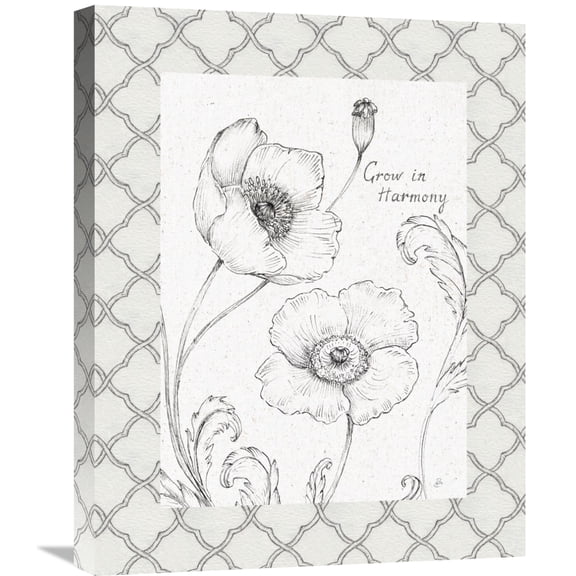 Global Gallery Daphne Brissonnet 'Blossom Sketches Words I Border' Canvas Wall Art