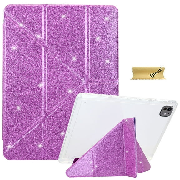 Dteck Glitter Case for iPad Pro 13" M4 2024 with Pencil Holder, Sparkle Glitter Leather Trifold Stand Cover with Clear TPU Back for Women Girls,Purple