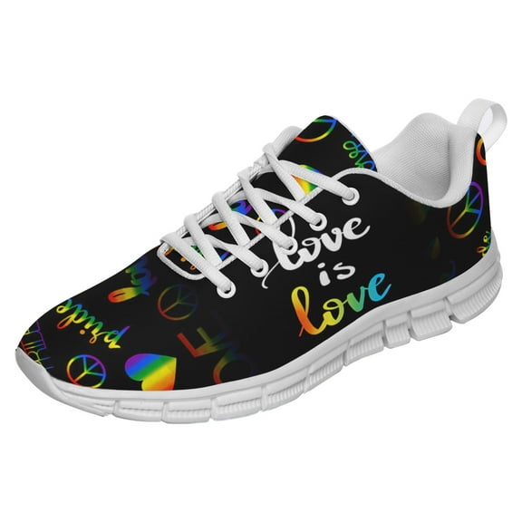 LGBT Pride Shoes Men Women Fashion Rainbow Sneakers Lightweight Breathable Running Shoes Gift for Gay Lesbian White Size 3.5