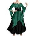 thumbnail image 3 of TFEOQRY Women's Renaissance Dress Off Shoulder Flare Sleeves Lace Up Front Layered Hem Medieval Outfit Green, 3 of 8