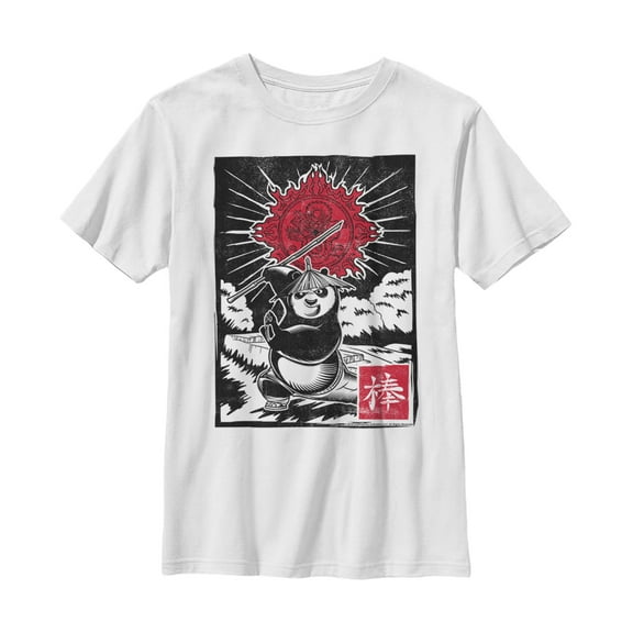 Boy's Kung Fu Panda Bo Staff Woodcut  Graphic Tee White Medium