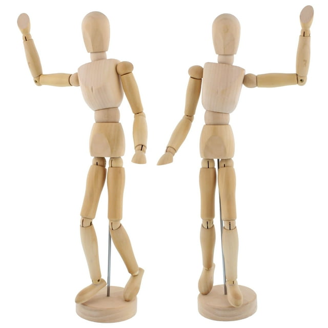 Maniquí articulado de dibujo de artista de madera de US Art Supply de 12 pulgadas con base y cuerpo flexible, perfecto para dibujar la figura humana (hombre de 12 pulgadas), paquete de 2 maniquíes