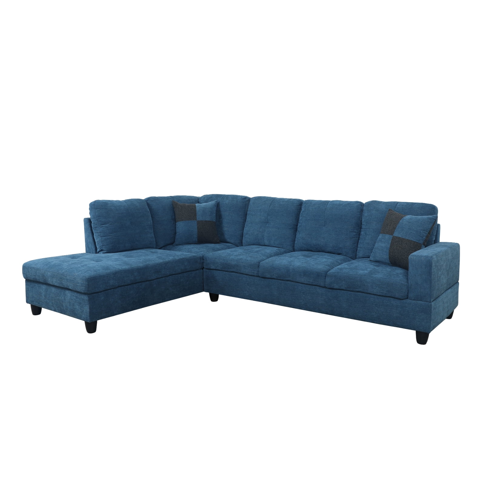 Hommoo 4 Seat Living Room Furniture Sets, Flannel Sectional Sofa, Modern L-Shaped Couches and Sofas Set for Home, Black(No Ottomans)
