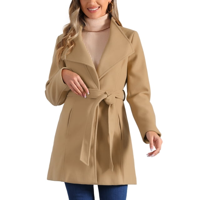 INSPIRE CHIC Manteau Long Classique pour Femme à Col Montant à Manches Longues d'Hiver avec Ceinture TP Kaki