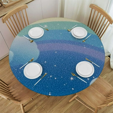 

Cartoon Cloud Rainbow Pattern Round Fitted Tablecloth Elastic Edge Table Cover