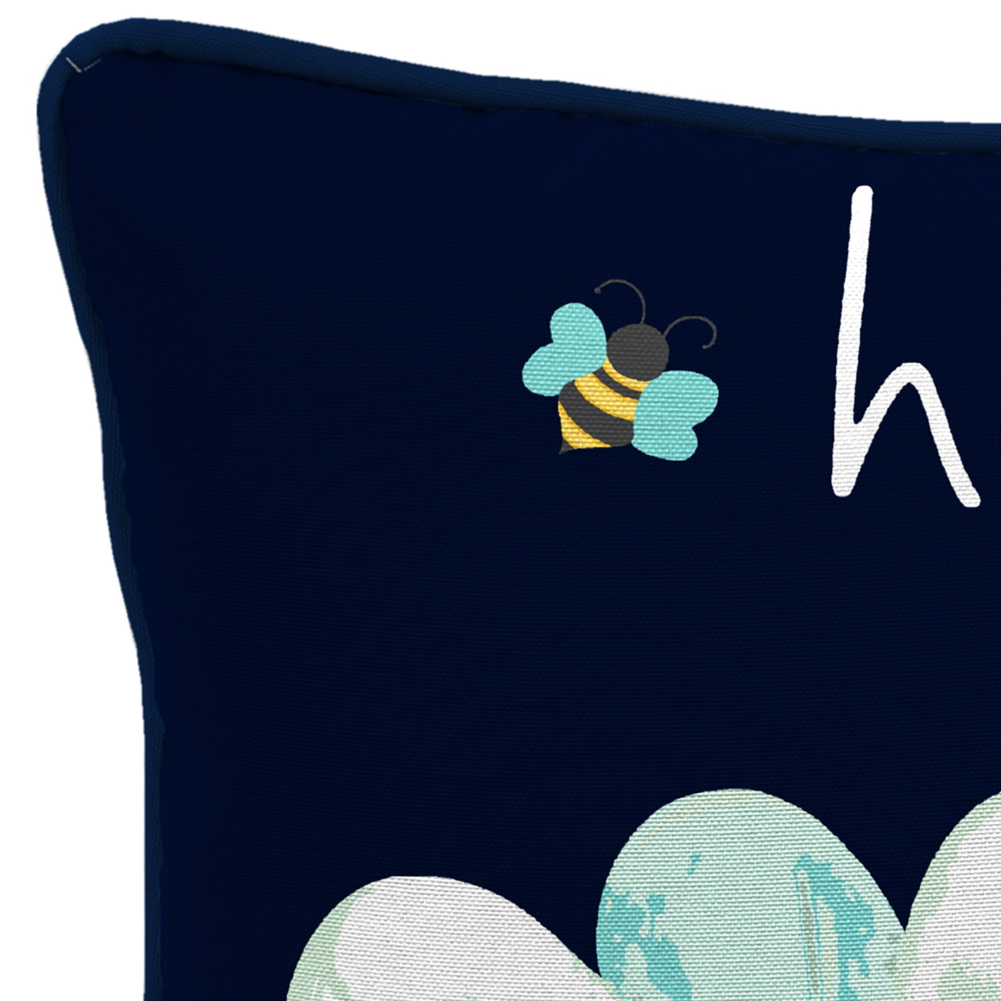 Jordan Manufacturing 16" x 16" Bee Happy Daisy Navy Novelty and Yellow Solid Reversible Square Outdoor Throw Pillow with Welt (2 Pack)