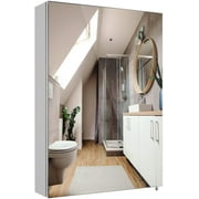 CINAK Bathroom Mirror Cabinet, Stainless Steel Storage Cabinet Medicine Cabinet with Single Door and 2 Inside Shelves, Wall Mounted Storage Organizer