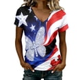 thumbnail image 4 of WEIWEN 250th Anniversary USA Shirt Women America 250 T Shirts V Neck Short Sleeve Celebration Patriotic USA Flag Printed 1776-2026 Tshirts Shirts for Women Tops Blue M, 4 of 7