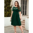 thumbnail image 5 of Plus Size Lace Chiffon Wrap Crew Neck Dresses Women Cocktail Wedding Guest Midi Dress Dark Green XL, 5 of 7