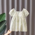 thumbnail image 5 of HVOBTTY Toddler's Soft Cocktail-Length A-Line Dresses, Summer Dresses for Kid Girls' Comfortable Casual Print Puff Sleeve Bow Neck Floral Outdoor Wear Stylish Versatile Dresses Yellow, 6-7 Years, 5 of 5