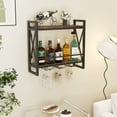 thumbnail image 4 of Costway Wall Mounted Wine Rack with 2-Tier Shelves 3 Glass Holders Sturdy Metal Frame, 4 of 10