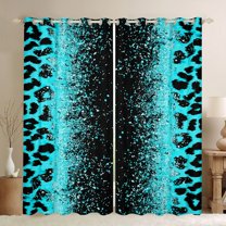 Homewish Cheetah Print Boy Girl Curtains Pack of 2 (42x84 Each),Black Teal Curtains Blackout,Bling Glitter Bedroom Curtains,Microfiber Bedroom Decor