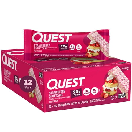 Quest Strawberry Shortcake Flavor Protein Bar, Gluten Free, High Protein, 12 Count