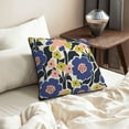 thumbnail image 6 of DouZhe Velvet Decorative Throw Pillow Covers Set of 2, Soft Square Cushion Cover with Invisible Zipper Vintage Flowers Blue Floral Printing, 16"x16", 6 of 7