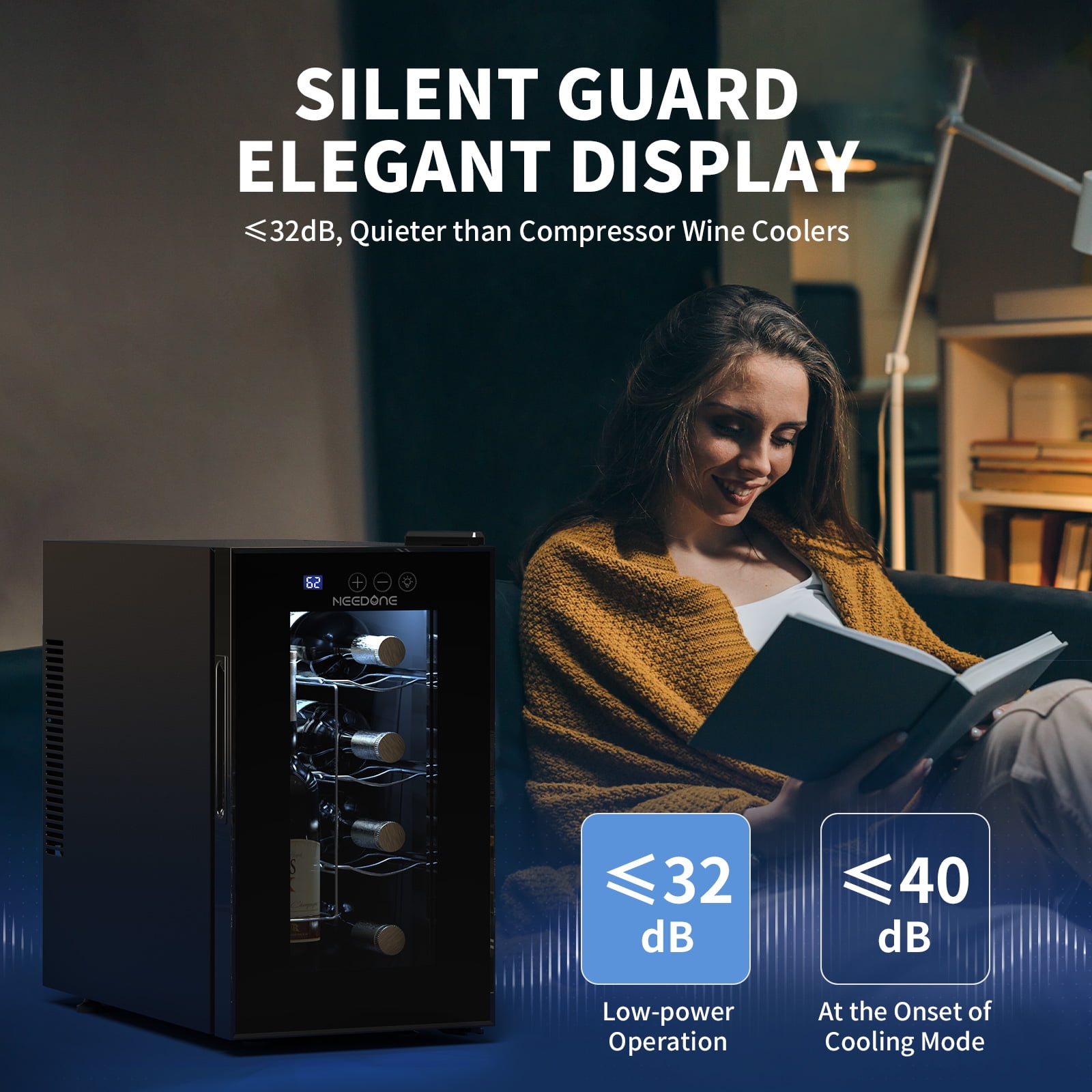 NEEDONE 8 Bottle Wine Cooler Refrigerator, Thermoelectric Wine Fridge Cellar ,Rapid Cooling,Touch Control, Ultra-Quiet & Energy Efficient,For Red White and Sparkling Wine ,Gifts for Women Men
