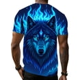 thumbnail image 2 of Blue Wolf Flame Print T-Shirt Men's Casual Outdoor Adventure Fashion Tops, 2 of 5