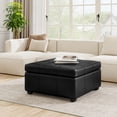 thumbnail image 4 of 34.25 Inch Large Square Storage Upholstered PU Leather Coffee Table,Black, 4 of 9