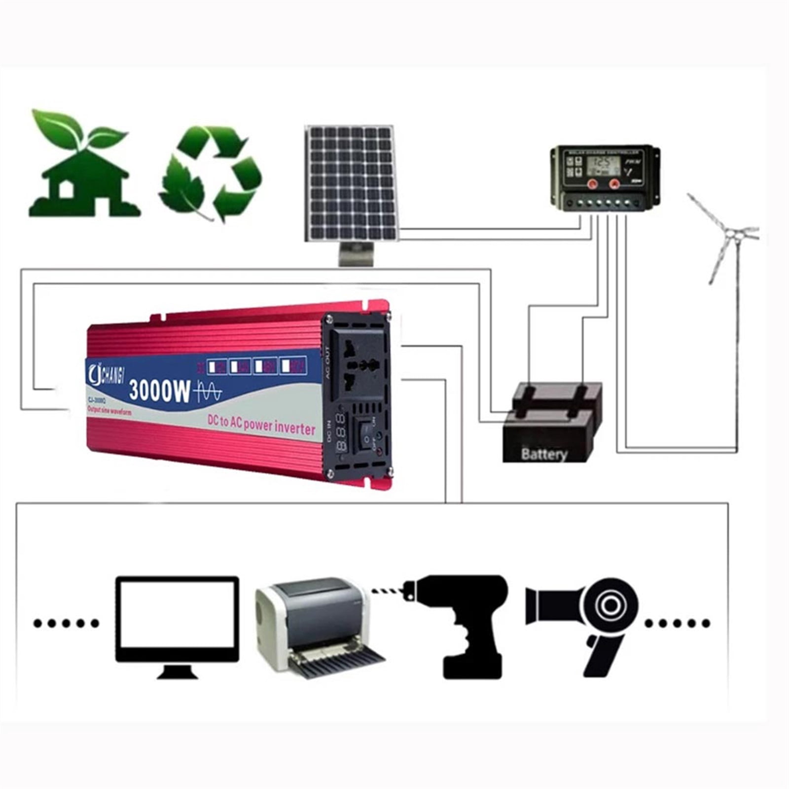 Pure Sine Wave Power Inverter 1600W 2200W 3000W Pure Sine Wave Inverter 12V 220/110 Voltage Converter 60hz Uninterruptible Power Supply Unit Home ,Powerful Output