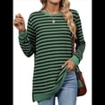 thumbnail image 2 of Camisa Informal de Larga A Rayas para Mujer, , con Cuello Redondo, Ajustada, Holgada, Básica Verde y Negro M, 2 of 10