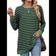 thumbnail image 2 of Camisa Informal de Larga A Rayas para Mujer, , con Cuello Redondo, Ajustada, Holgada, Básica Verde y Negro M, 2 of 10