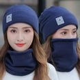 thumbnail image 4 of Guiexla 2 Pcs/Set Women Winter Hat Scarf Set Knitted Thickened Solid Color Warm Windproof Elastic Anti-slip Plush Cycling Neck Wrap Beanie Set Lady Neck Warmer Cap Set, 4 of 8