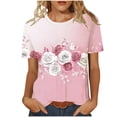 thumbnail image 2 of Xuyuer Blouse for Women Dressy Casual Short Short Sleeve Boho Tops Fashion Floral Crew Neck Tunic Shirts Summer Clothes Fashionable Casual Loose Round Neck T-shirt Solid Color Top, 2 of 7