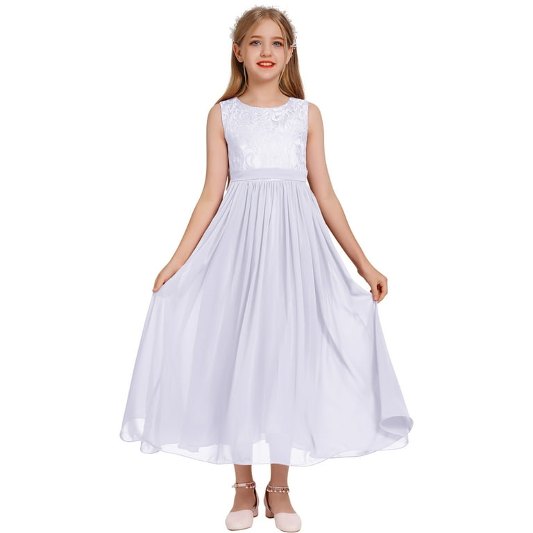 white christmas dresses Sunnypetal Flower Girl Dresses Chiffon Lace Ruffles A-Line First Communion  Dress main image 1
