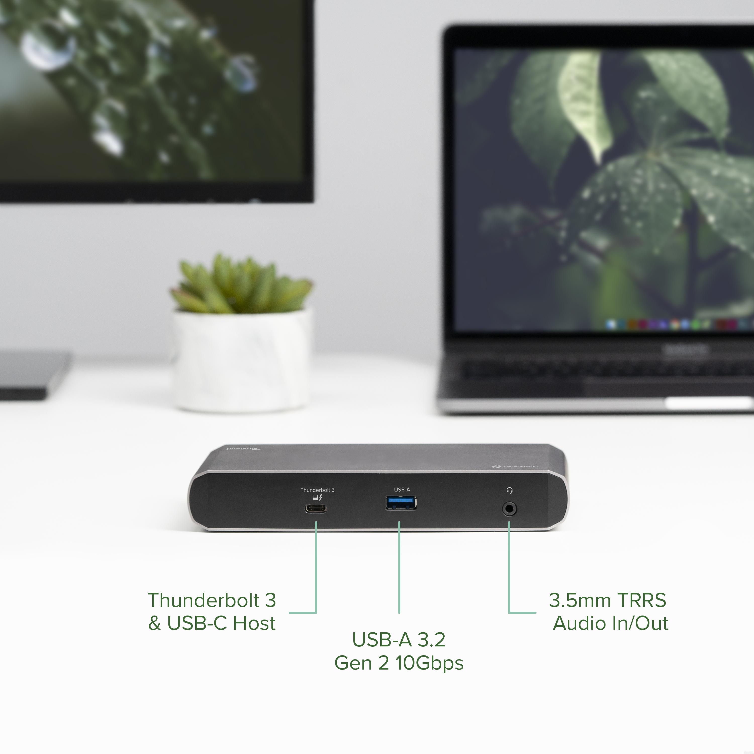 Plugable Thunderbolt 3 and USB C Dock with 60W Charging, Compatible with MacBook / MacBook Pro and Windows, Dual DisplayPort or HDMI with Included Adapter, 2x USB-C, 3x USB 3.0, Gigabit Ethernet - image 6 of 7