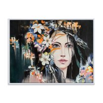 Designart 'Portrait Of A Young Woman With Flowers I' Modern Framed Canvas Wall Art Print