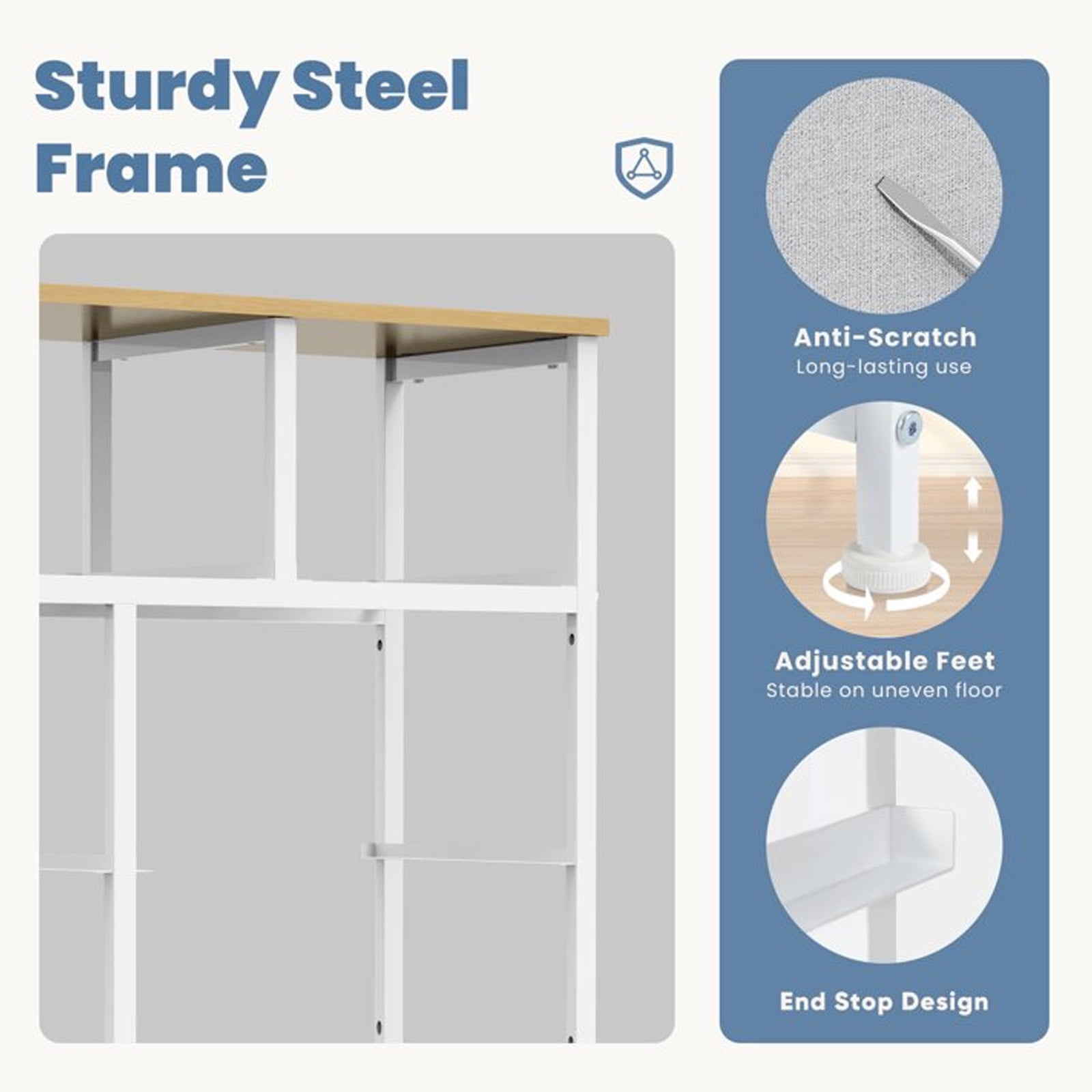 Nextay 7-Drawer Fabric Dresser TV Stand for 45" TV, Storage Dresser Closet with Steel Frame & Wooden Top for Living Room, Dressing Room, Entryway, Light Gray