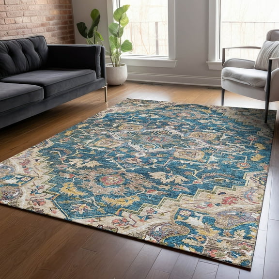 Addison Rugs Chantille Indoor/Outdoor Traditional Oriental Blue Washable Rectangle Rug, 5' x 7'6"