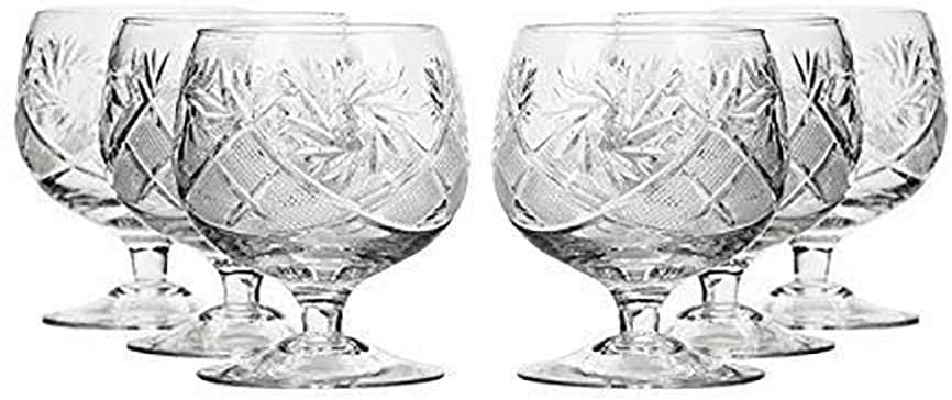 6-pc Vintage Set Neman Glassworks 7-Oz Russian Crystal Brandy Cognac Snifters 