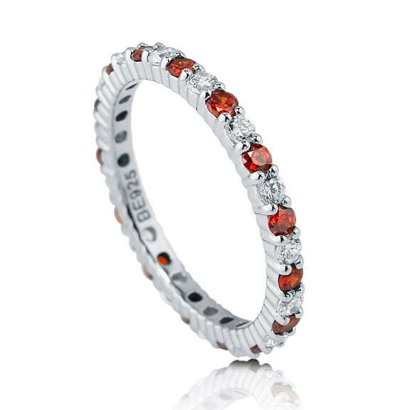 BERRICLE Sterling Silver Simulated Garnet Pave Set Round Cut Cubic Zirconia CZ Stackable Fashion Anniversary Eternity Ring for Women, Rhodium Plated Size 10