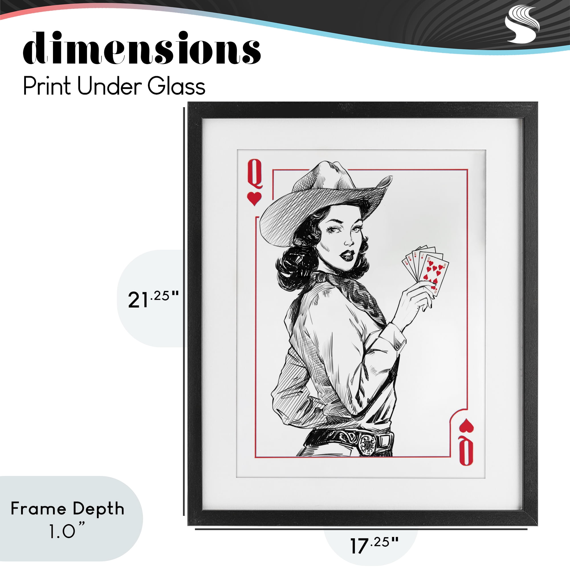 Stupell Industries Cowgirl Queen of Hearts Black Framed Print Under Glass, design by Ziwei Li