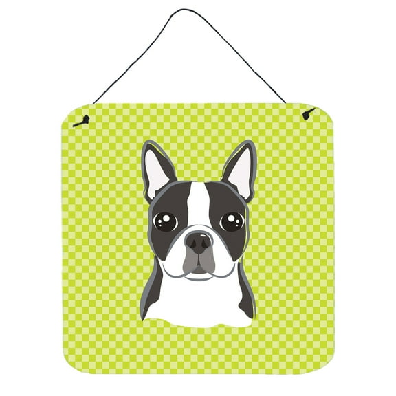 Lime Checkered Boston Terrier Wall or Door Hanging Prints