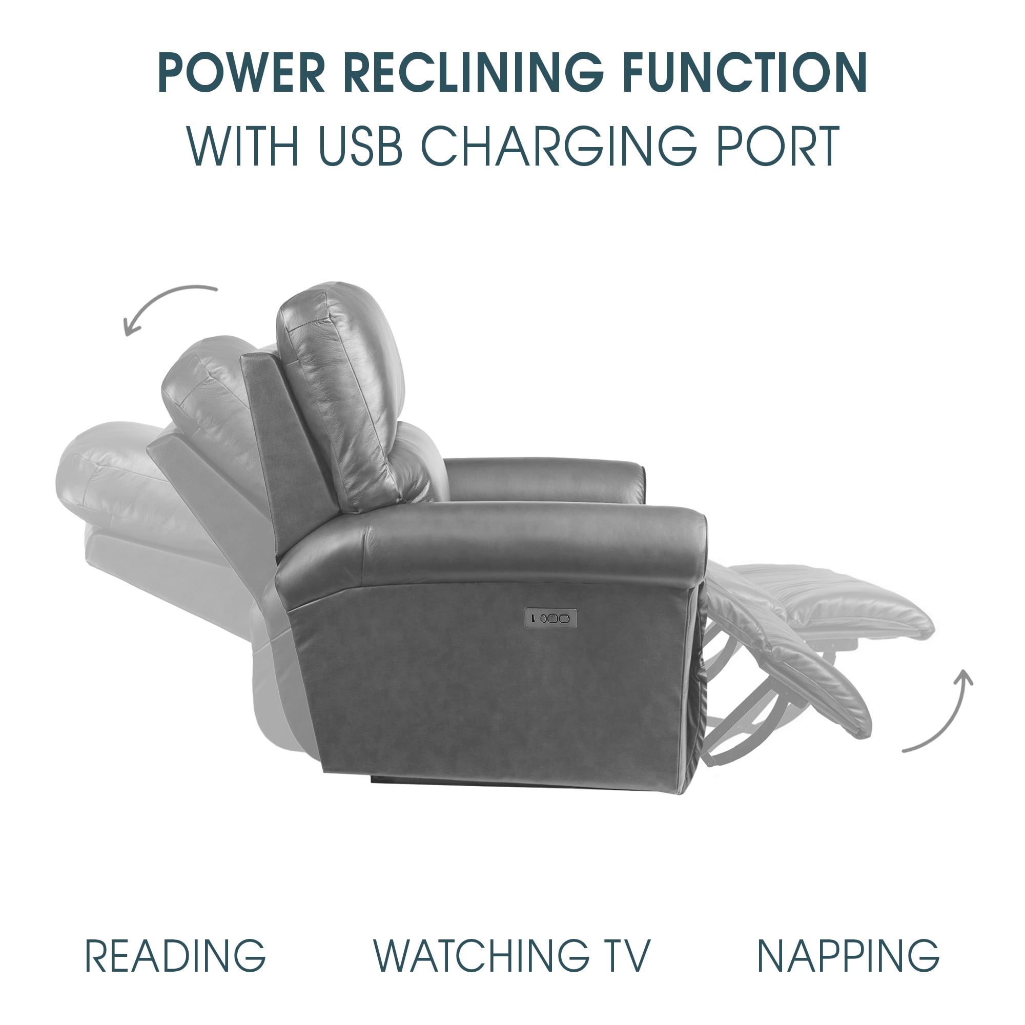 Claude Dual Power Headrest and Lumbar Support Reclining Sofa in Light Grey Genuine Leather