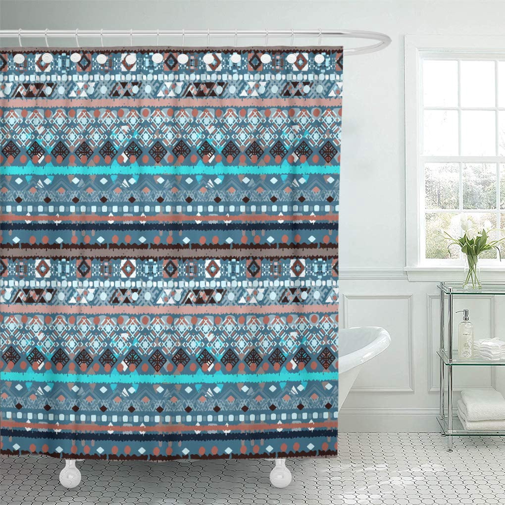 Yoakiet Vintage Aztec Shower Curtain - Boho Geometric Print, Waterproof Polyester, 72x84 Inch With Hooks