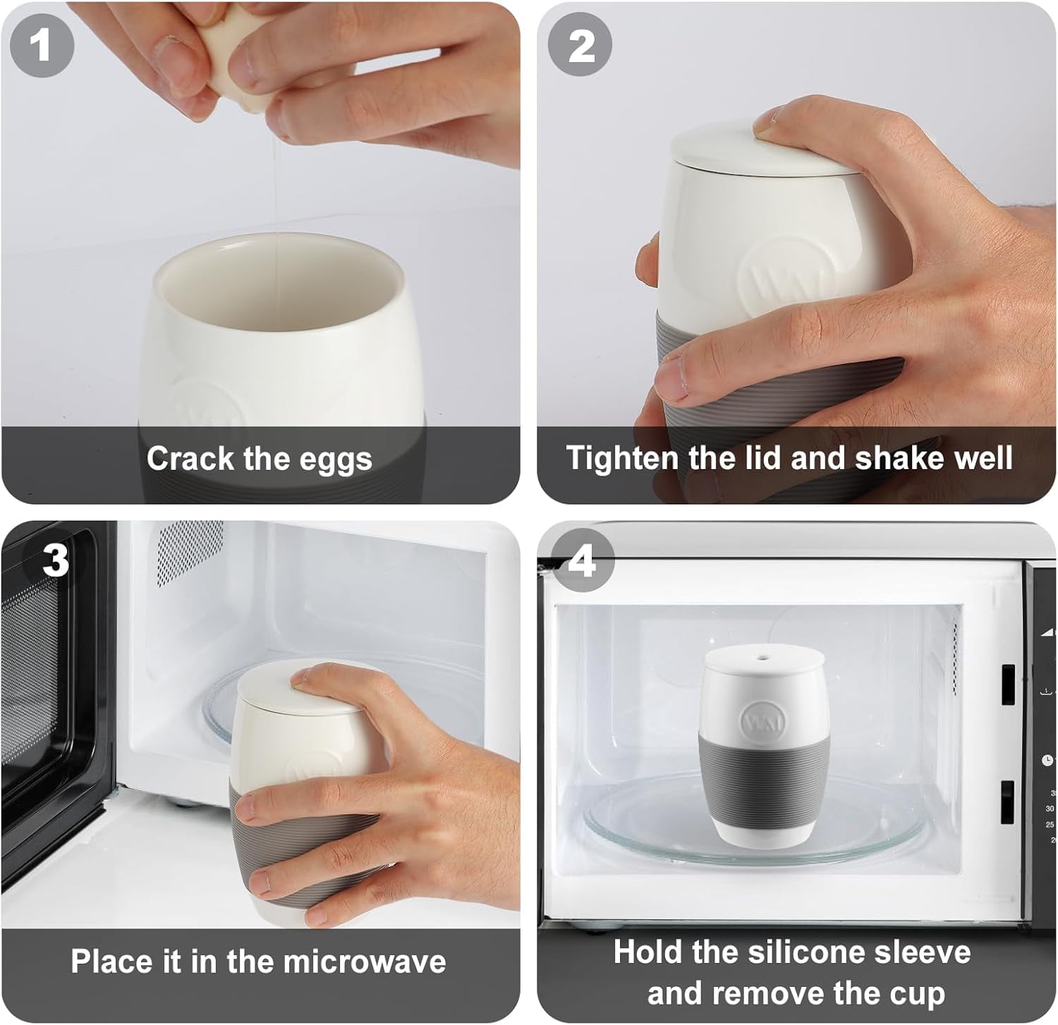 Non-Stick Ceramic Egg Cooker,Quick Scrambled Maker with Silicone Sleeve for Easy Grip and Heat Protection,Microwave Cooker Holds Up to 4 Eggs Mug Cake, Muffin, Omelet