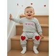 thumbnail image 4 of BemeyourBBs Newborn Baby Boy Valentines Day Romper Outfits Waffle Knit Stripe Romper Cute Letters Heart Embroidery Long Sleeve Jumpsuit Spring Clothes, 4 of 9