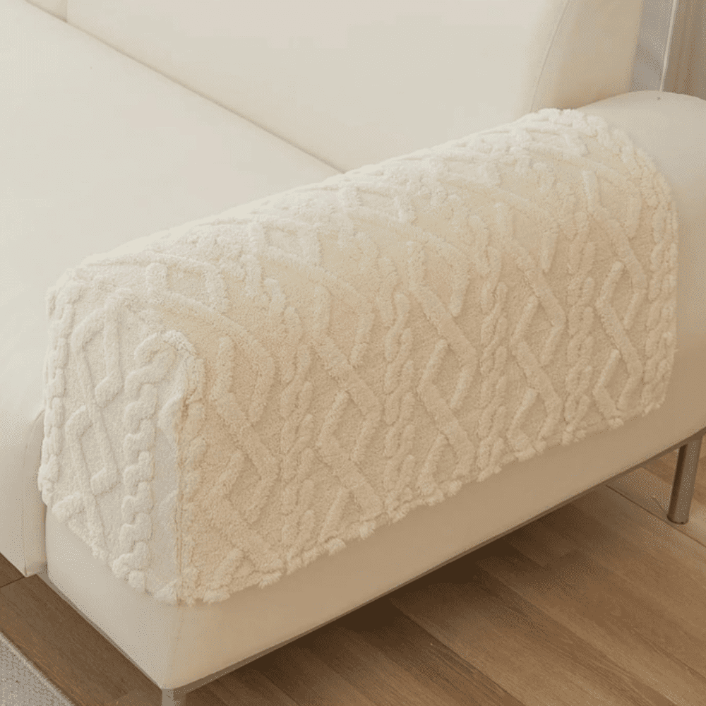2pcs Couch Arm Covers Arm Chair Covers Stretch Sofa Armrest Protectors with Non-Slip Grip, Machine Washable Plush for Recliner Loveseat Sectional White