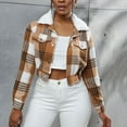 thumbnail image 3 of Women Coat Short Type Plaid Print Turn-down Collar Long Sleeves Stretchy Hem Single-breasted Fall Winter Daily Wear Jacket, 3 of 8