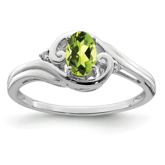 White Sterling Silver Ring Band Gemstone Diamond Peridot Green