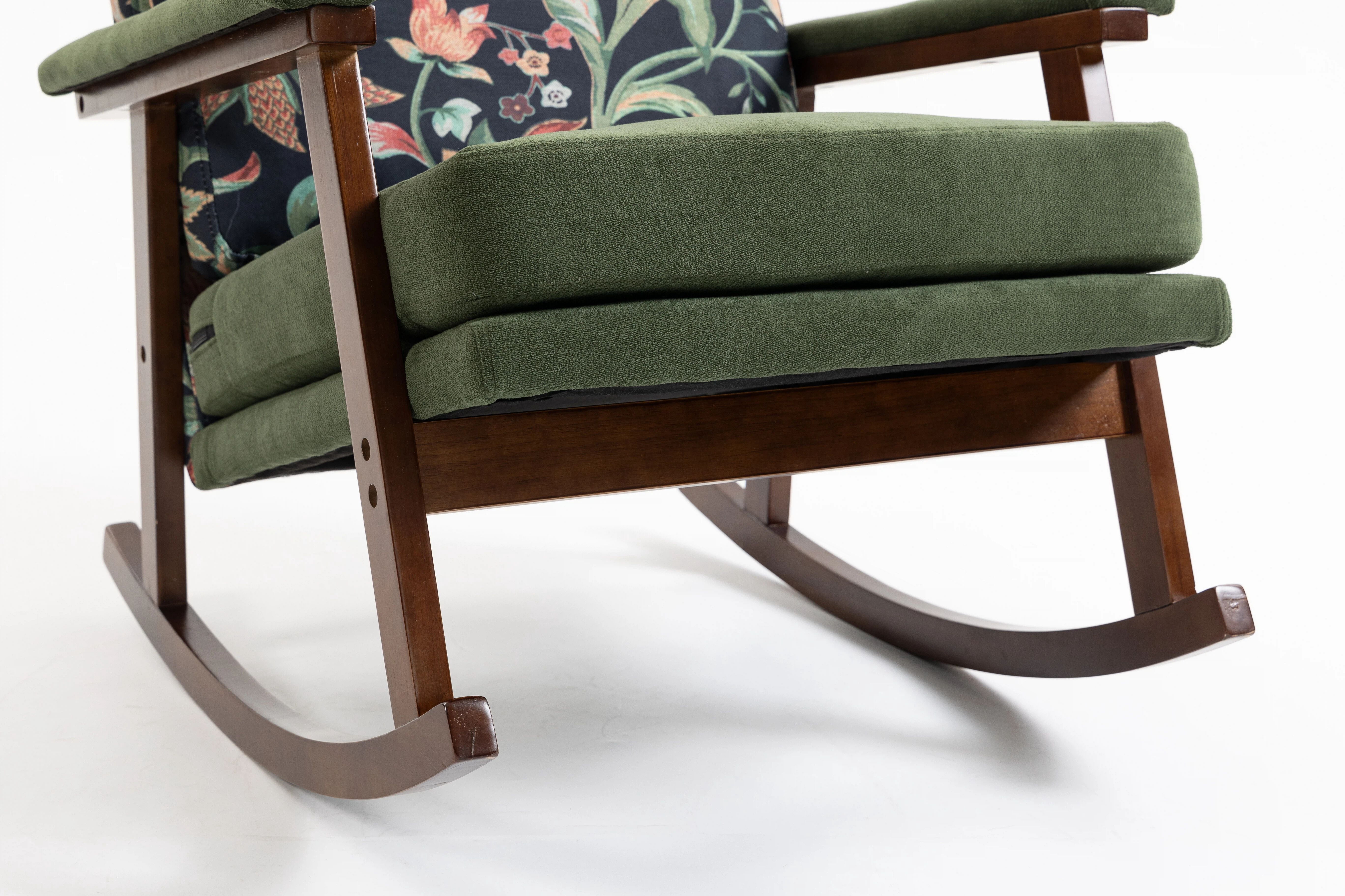 Euroco Mid Century Modern Rocking Chair Nursery, Teddy Upholstered Accent Chair with Solid Wood Frame,Glider Rocker Reading Armchair for Living Room Bedroom,Green
