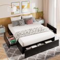 thumbnail image 1 of Amolife Queen Size Faux Leather Platform Bed Frame with 3 Storage Drawers and Wooden Slats, Black, 1 of 7