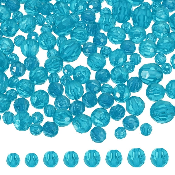 850 Pcs Acrylic Round Faceted Beads 6mm 8mm 10mm 12mm Loose Crystal Spacer Bead for Bracelets Necklace Keychains DIY Crafts Jewelry Making, Deep Lake Blue