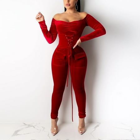 

Fashion Sexy Women Off Shoulder Bandage Jumpsuit Solid Bodysuit Playsuit Romper Wyongtao Cozy