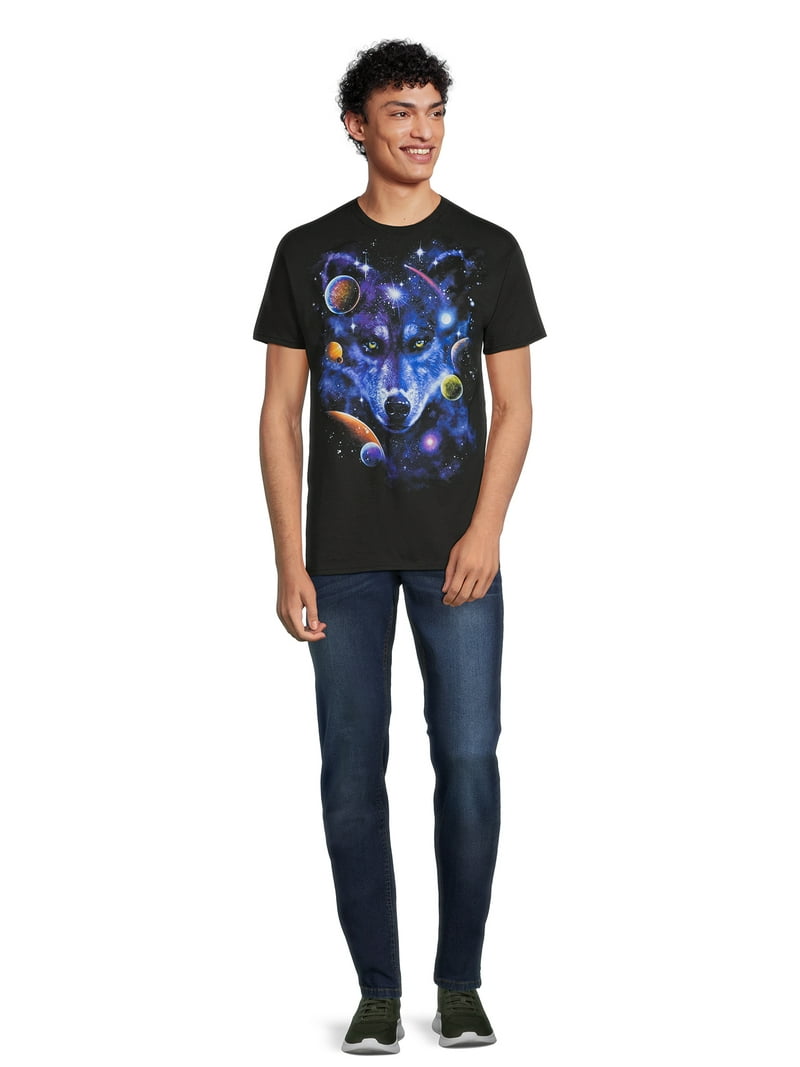 Galaxy Wolf Head Men's Graphic Tee with Short Sleeves, Sizes S-3XL