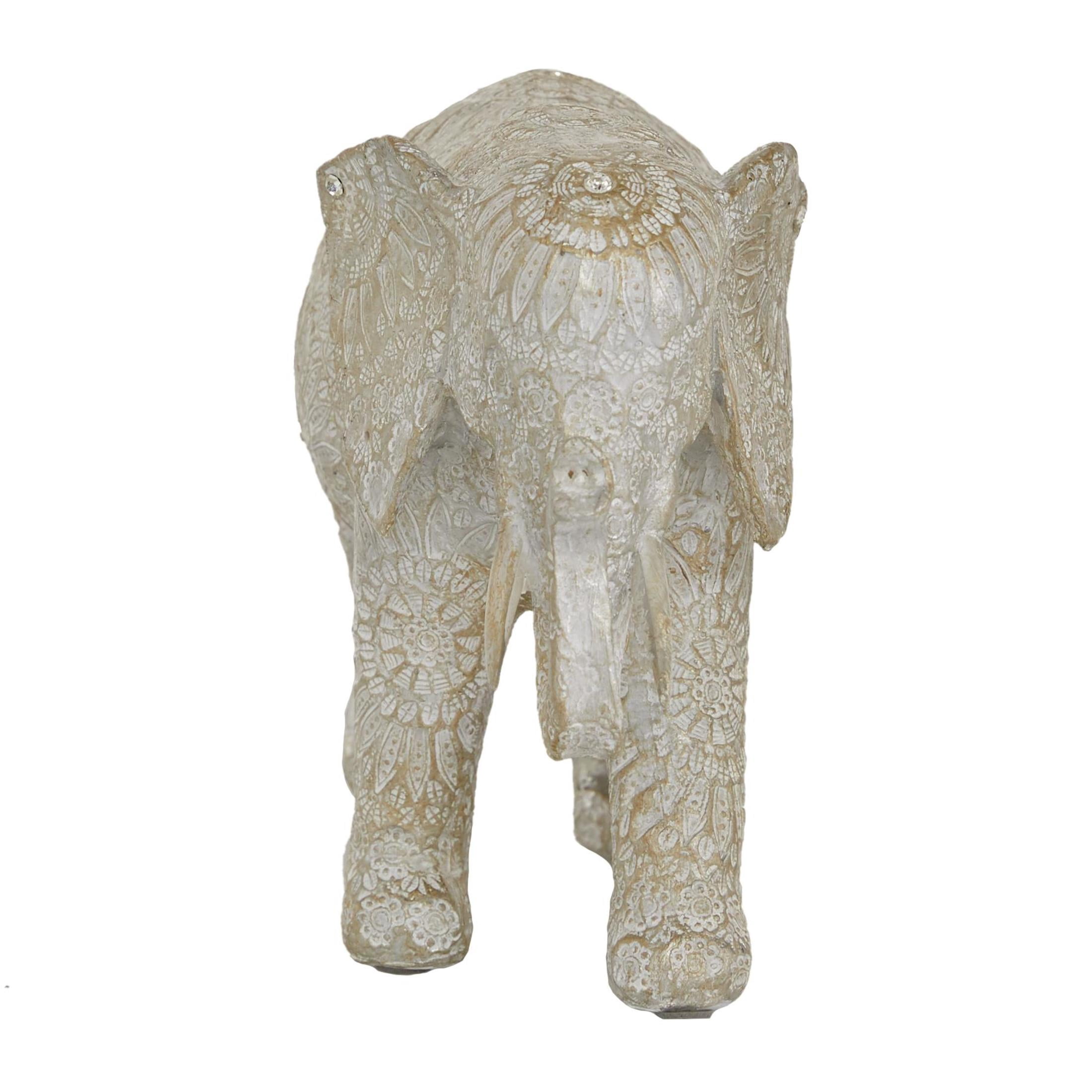 11" x 7" White Polyresin Elephant Sculpture, by DecMode