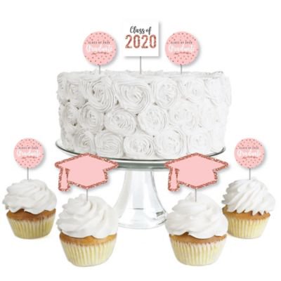 Rose Gold Grad Dessert Cupcake Toppers 2020 Graduation Party