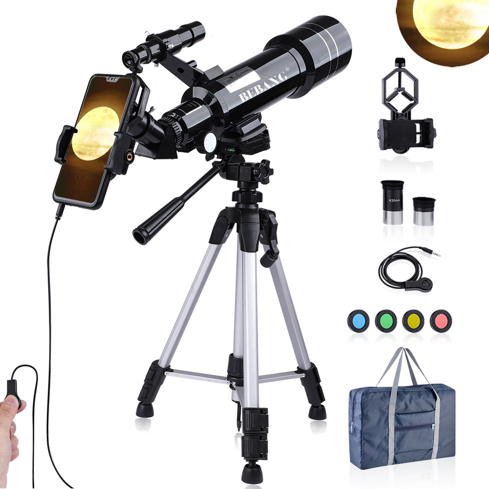 BEBANG Telescope for Adults Astronomy, 70mm Aperture 400mm AZ Mount Refractor Telescope for KidsAdults Beginners